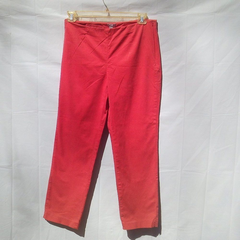 J-JILL Coral Red Cotton Capri Side Zip Pants, size 10